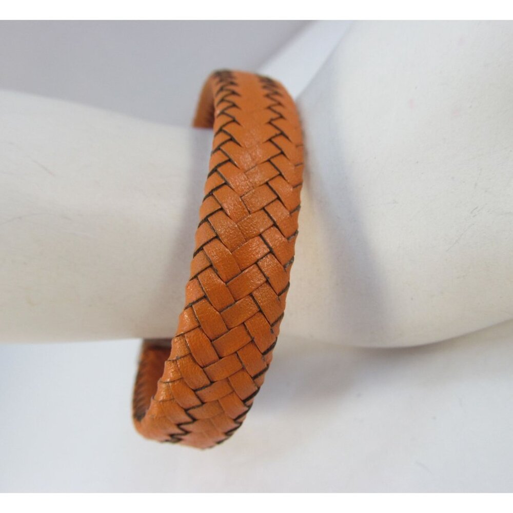 Unisex Leather Braided Rust Orange Bracelet Magnetic Clasp Size 7.5